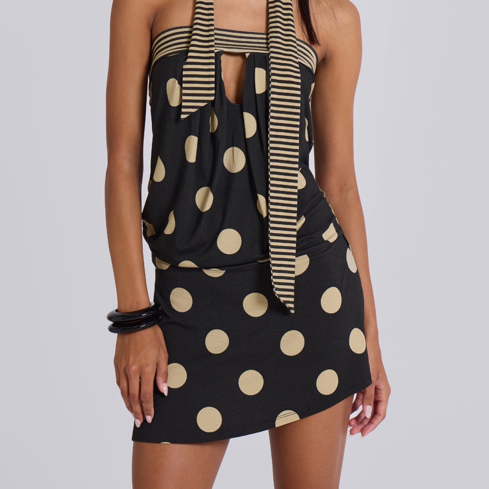 Jaded London Black and Gold Polka Dot Mini Dress